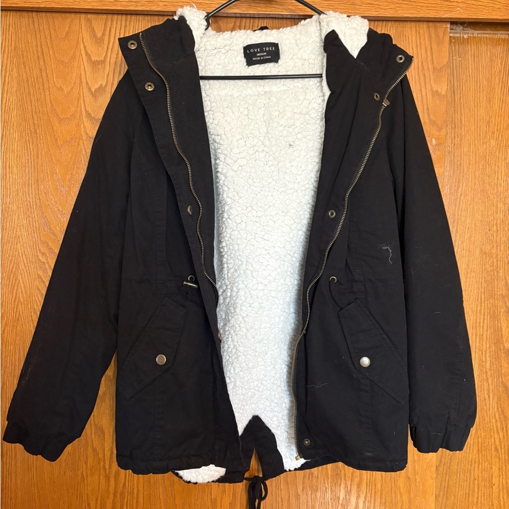Black Hooded Jacket with White Lining